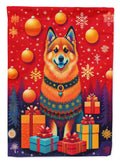 Finnish Spitz Holiday Christmas House Flag 28x40 Porch Sleeve Pole Decorative Outside Yard Banner Artwork Wall Hanging, Polyester