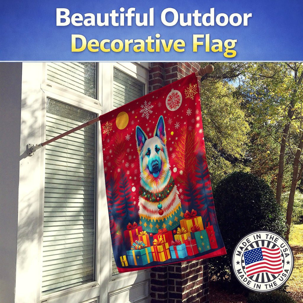 German Shepherd Holiday Christmas House Flag 28x40 Porch Sleeve Pole Decorative Outside Yard Banner Artwork Wall Hanging, Polyester