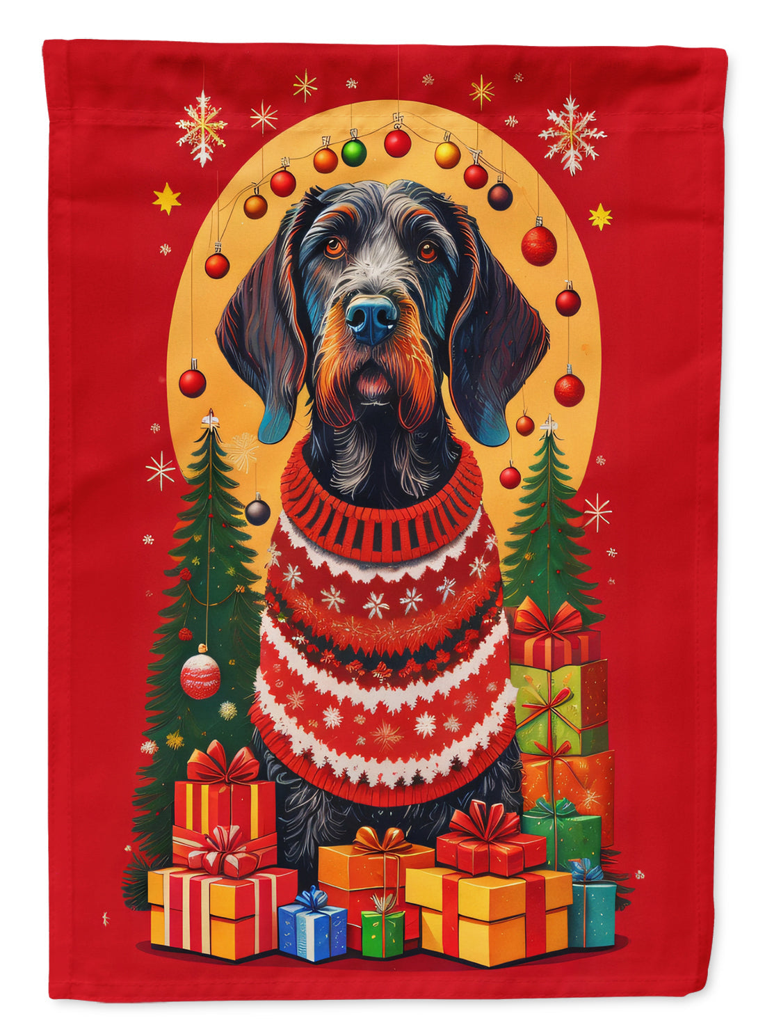 German Wirehaired Pointer Holiday Christmas House Flag 28x40 Porch Sleeve Pole Decorative Outside Yard Banner Artwork Wall Hanging, Polyester