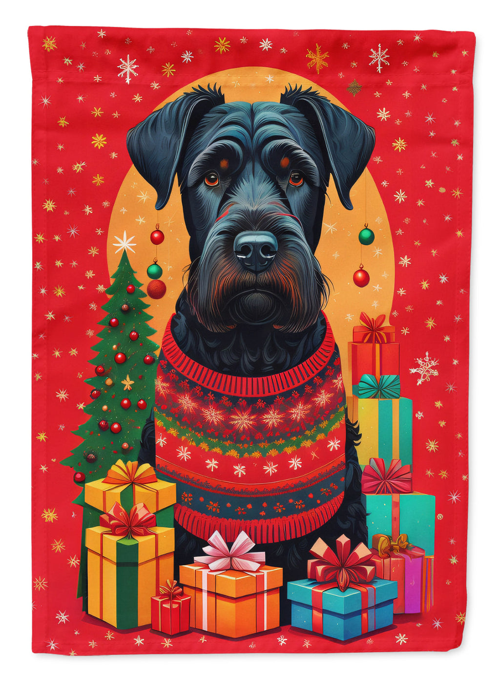 Giant Schnauzer Holiday Christmas House Flag 28x40 Porch Sleeve Pole Decorative Outside Yard Banner Artwork Wall Hanging, Polyester