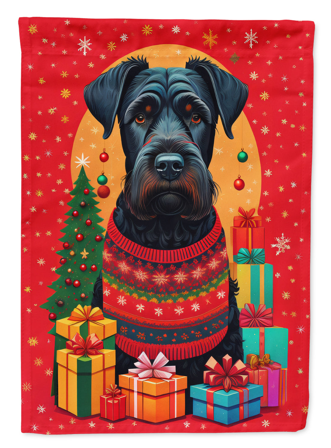 Giant Schnauzer Holiday Christmas House Flag 28x40 Porch Sleeve Pole Decorative Outside Yard Banner Artwork Wall Hanging, Polyester