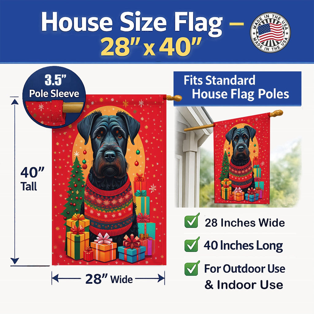 Giant Schnauzer Holiday Christmas House Flag 28x40 Porch Sleeve Pole Decorative Outside Yard Banner Artwork Wall Hanging, Polyester
