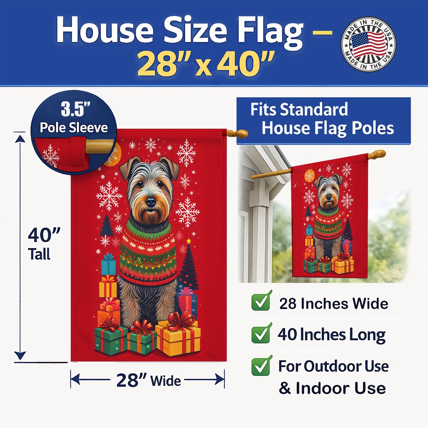 Glen of Imaal Terrier Holiday Christmas House Flag 28x40 Porch Sleeve Pole Decorative Outside Yard Banner Artwork Wall Hanging, Polyester