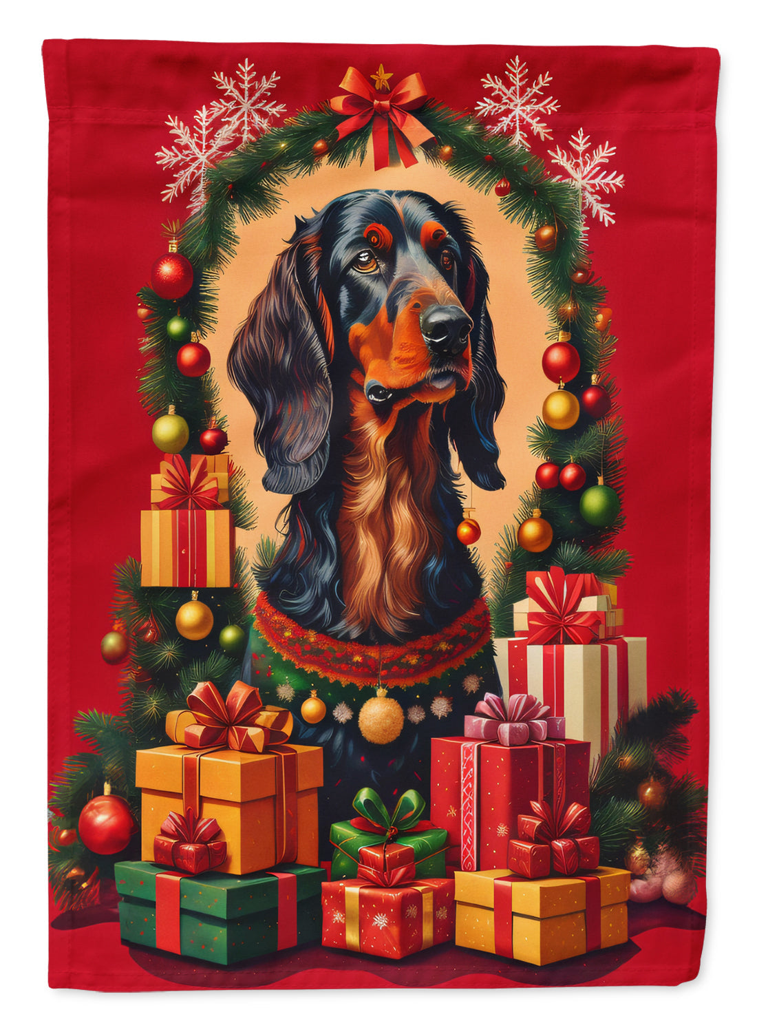 Gordon Setter Holiday Christmas House Flag 28x40 Porch Sleeve Pole Decorative Outside Yard Banner Artwork Wall Hanging, Polyester
