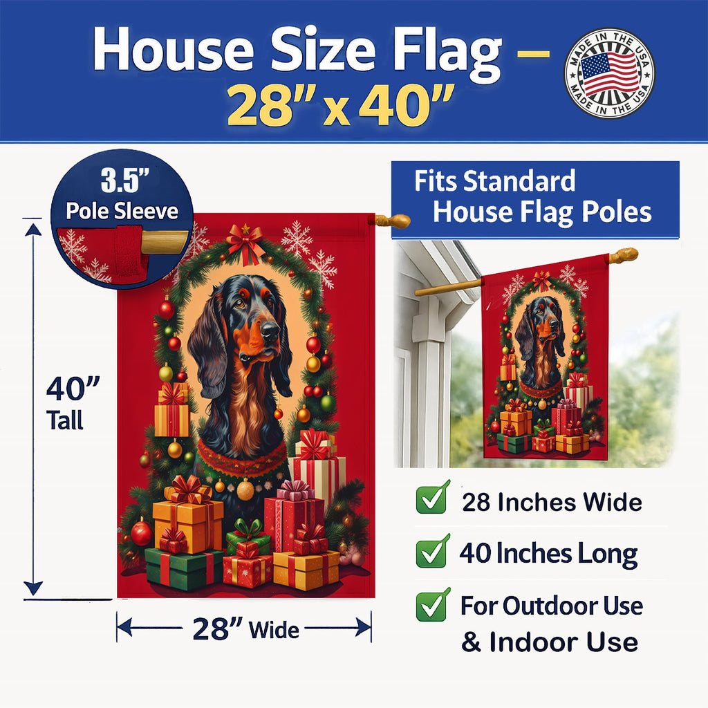 Gordon Setter Holiday Christmas House Flag 28x40 Porch Sleeve Pole Decorative Outside Yard Banner Artwork Wall Hanging, Polyester