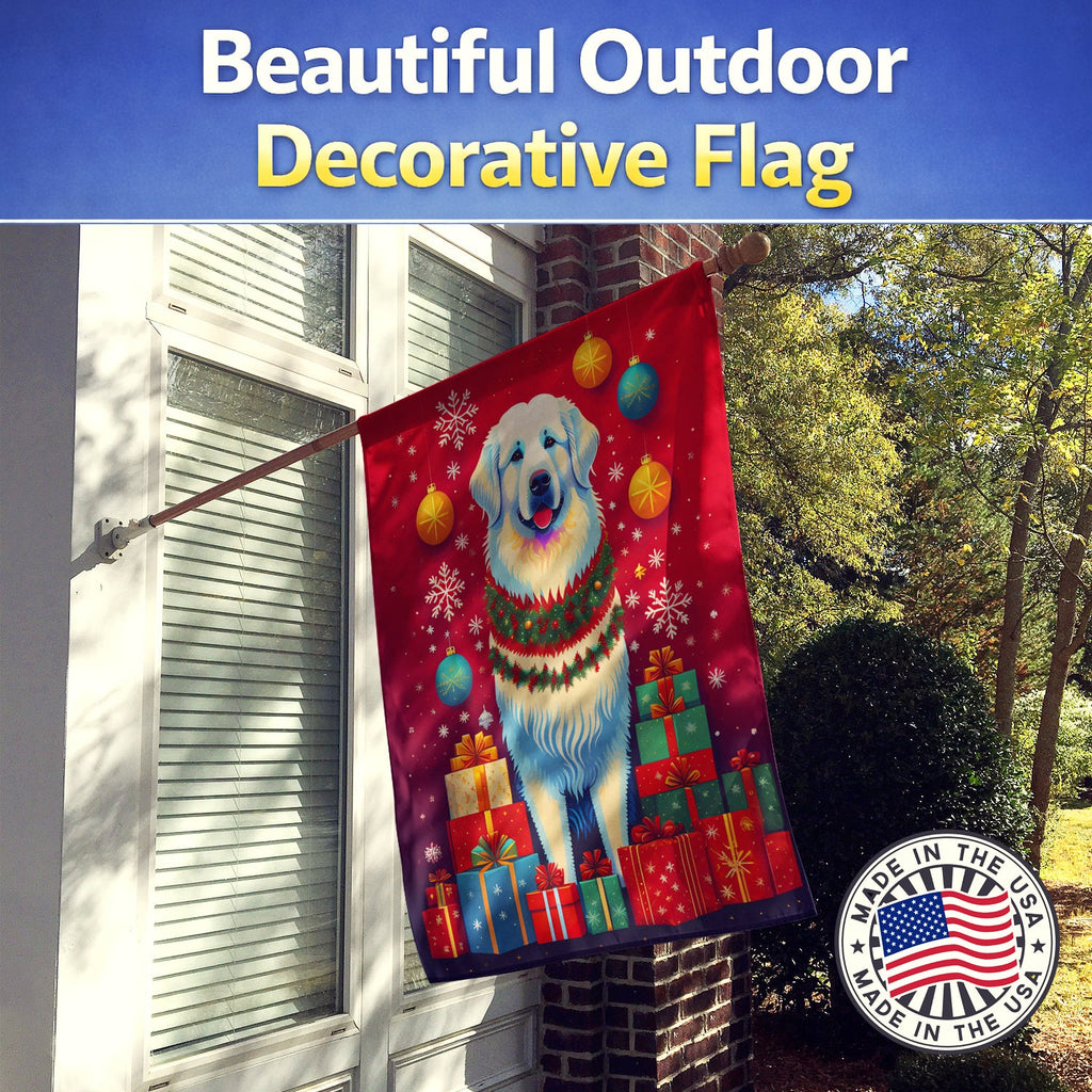 Great Pyrenees Holiday Christmas House Flag 28x40 Porch Sleeve Pole Decorative Outside Yard Banner Artwork Wall Hanging, Polyester