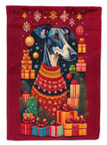 Greyhound Holiday Christmas House Flag 28x40 Porch Sleeve Pole Decorative Outside Yard Banner Artwork Wall Hanging, Polyester
