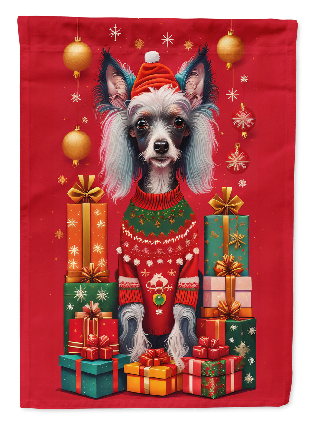 Chinese Crested Holiday Christmas House Flag 28x40 Porch Sleeve Pole Decorative Outside Yard Banner Artwork Wall Hanging, Polyester