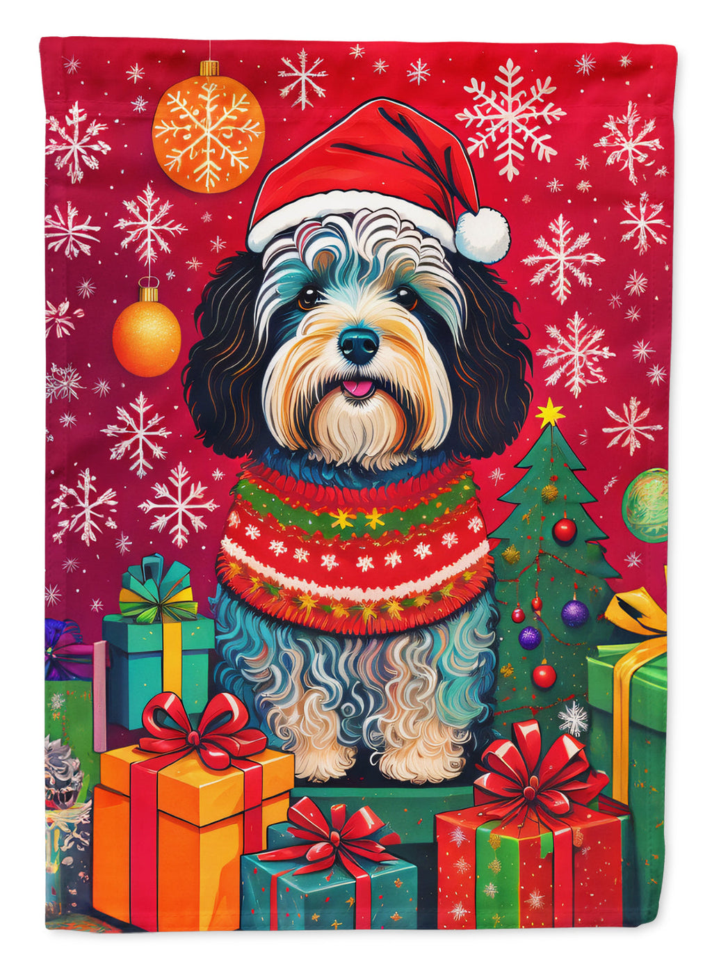 Havanese Holiday Christmas House Flag 28x40 Porch Sleeve Pole Decorative Outside Yard Banner Artwork Wall Hanging, Polyester
