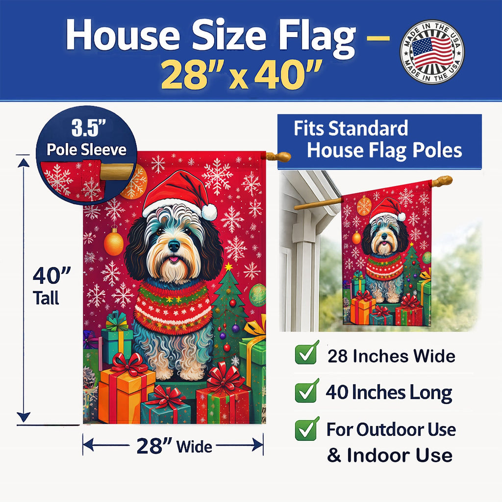Havanese Holiday Christmas House Flag 28x40 Porch Sleeve Pole Decorative Outside Yard Banner Artwork Wall Hanging, Polyester