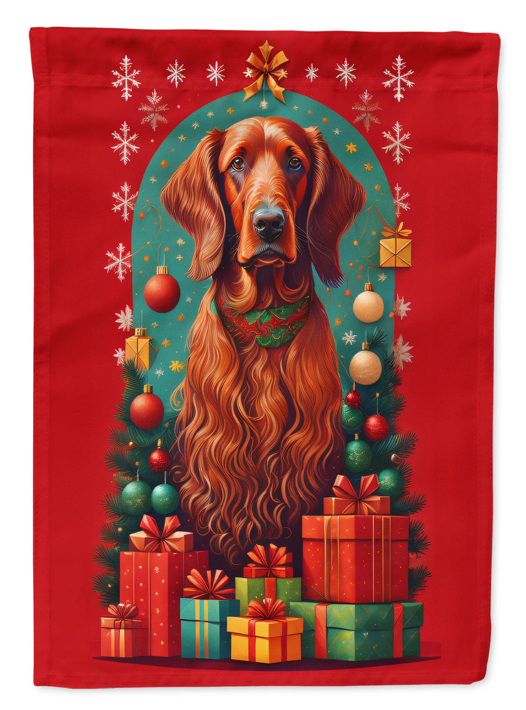 Irish Setter Holiday Christmas House Flag 28x40 Porch Sleeve Pole Decorative Outside Yard Banner Artwork Wall Hanging, Polyester