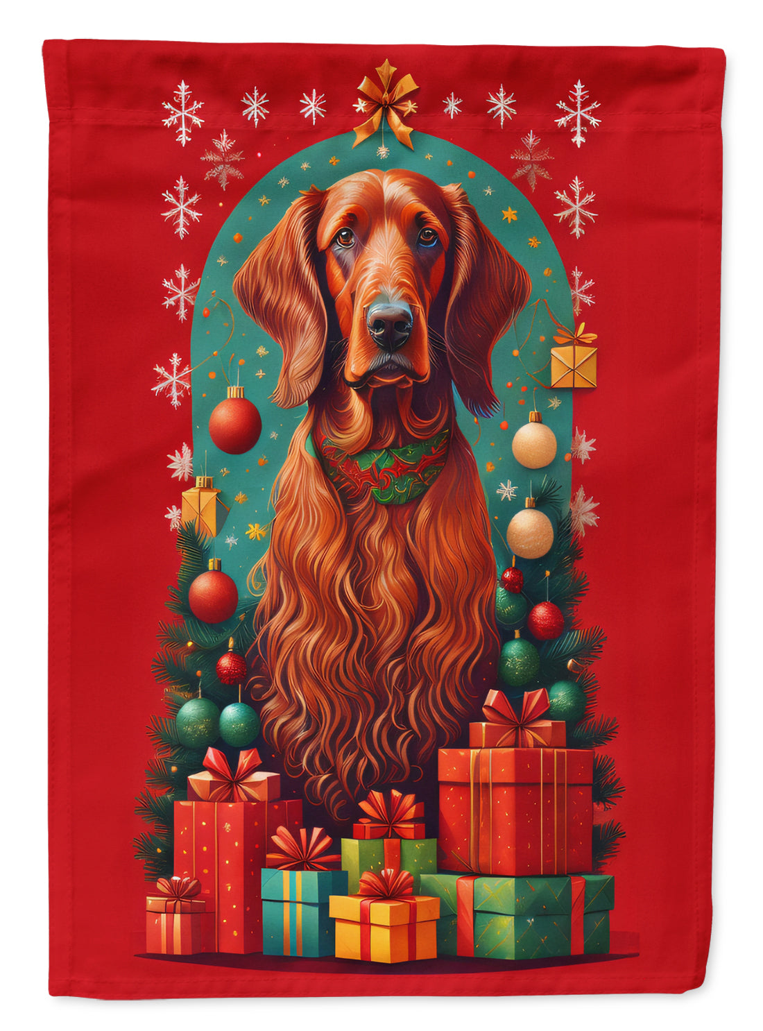 Irish Setter Holiday Christmas House Flag 28x40 Porch Sleeve Pole Decorative Outside Yard Banner Artwork Wall Hanging, Polyester