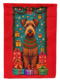 Irish Terrier Holiday Christmas House Flag 28x40 Porch Sleeve Pole Decorative Outside Yard Banner Artwork Wall Hanging, Polyester