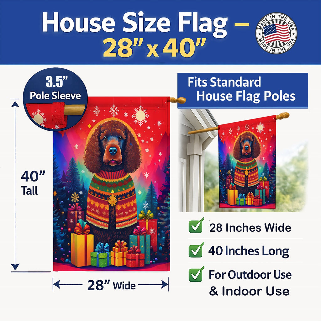 Irish Water Spaniel Holiday Christmas House Flag 28x40 Porch Sleeve Pole Decorative Outside Yard Banner Artwork Wall Hanging, Polyester