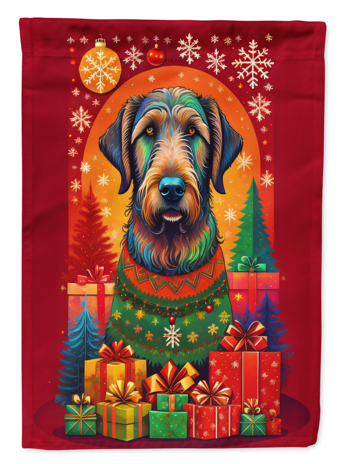 Irish Wolfhound Holiday Christmas House Flag 28x40 Porch Sleeve Pole Decorative Outside Yard Banner Artwork Wall Hanging, Polyester