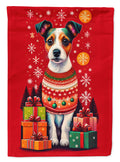 Jack Russell Terrier Holiday Christmas House Flag 28x40 Porch Sleeve Pole Decorative Outside Yard Banner Artwork Wall Hanging, Polyester