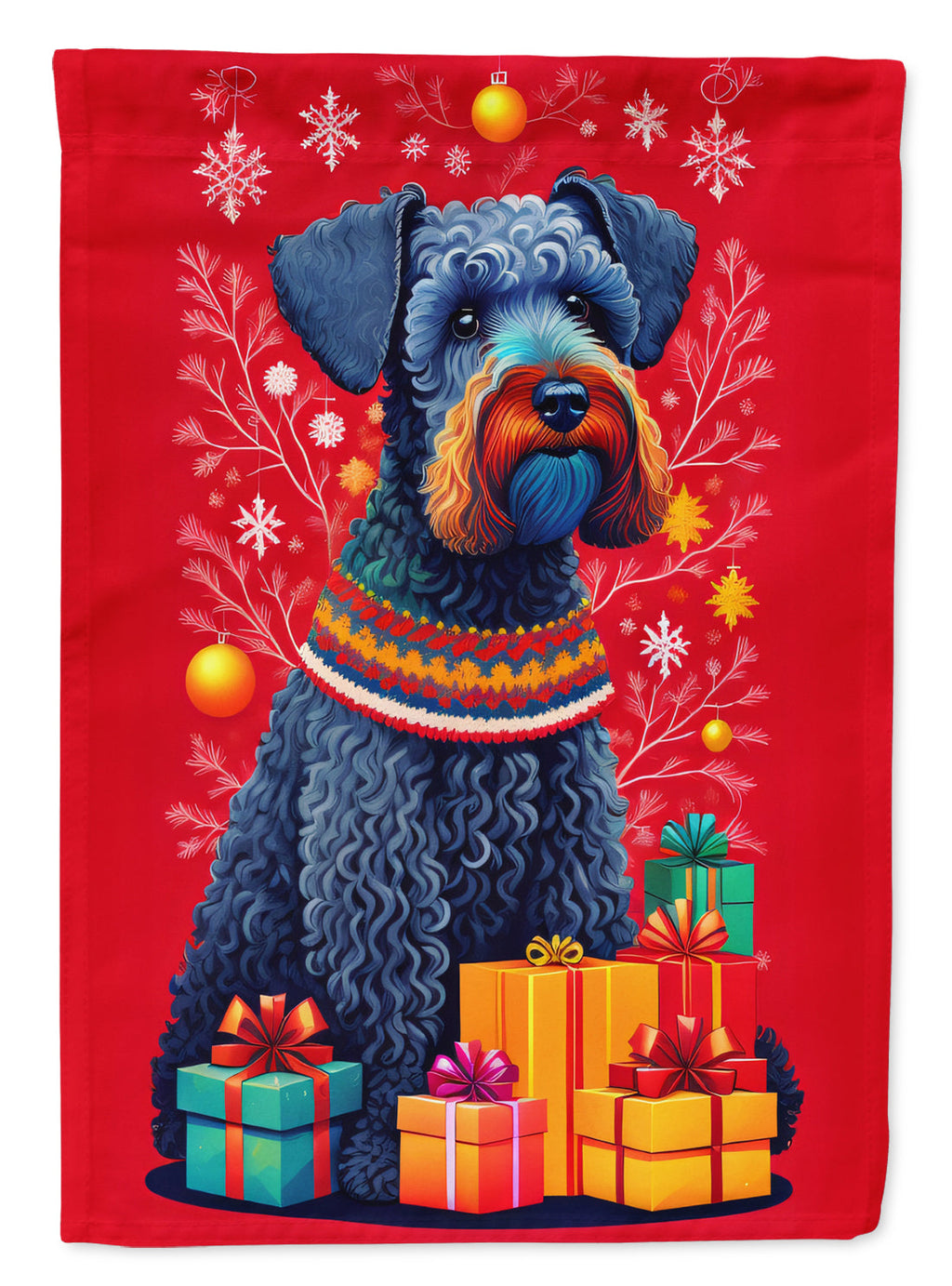 Kerry Blue Terrier Holiday Christmas House Flag 28x40 Porch Sleeve Pole Decorative Outside Yard Banner Artwork Wall Hanging, Polyester