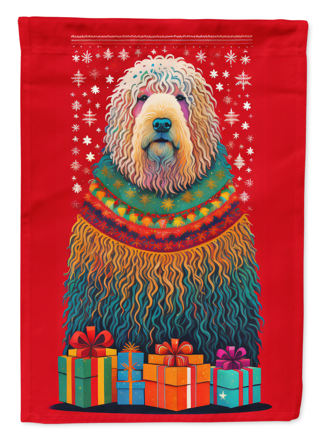 Komondor Holiday Christmas House Flag 28x40 Porch Sleeve Pole Decorative Outside Yard Banner Artwork Wall Hanging, Polyester