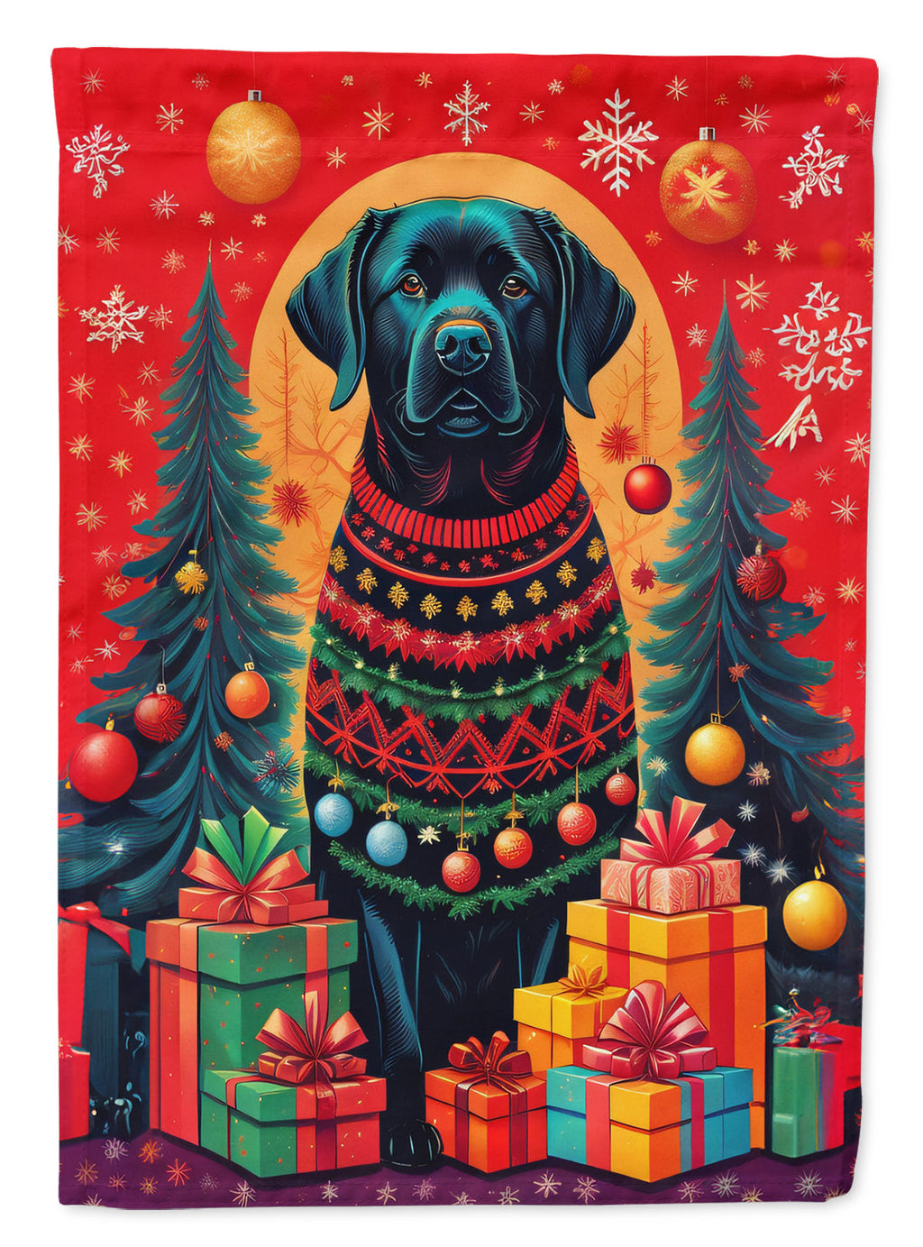 Labrador Retriever Holiday Christmas House Flag 28x40 Porch Sleeve Pole Decorative Outside Yard Banner Artwork Wall Hanging, Polyester