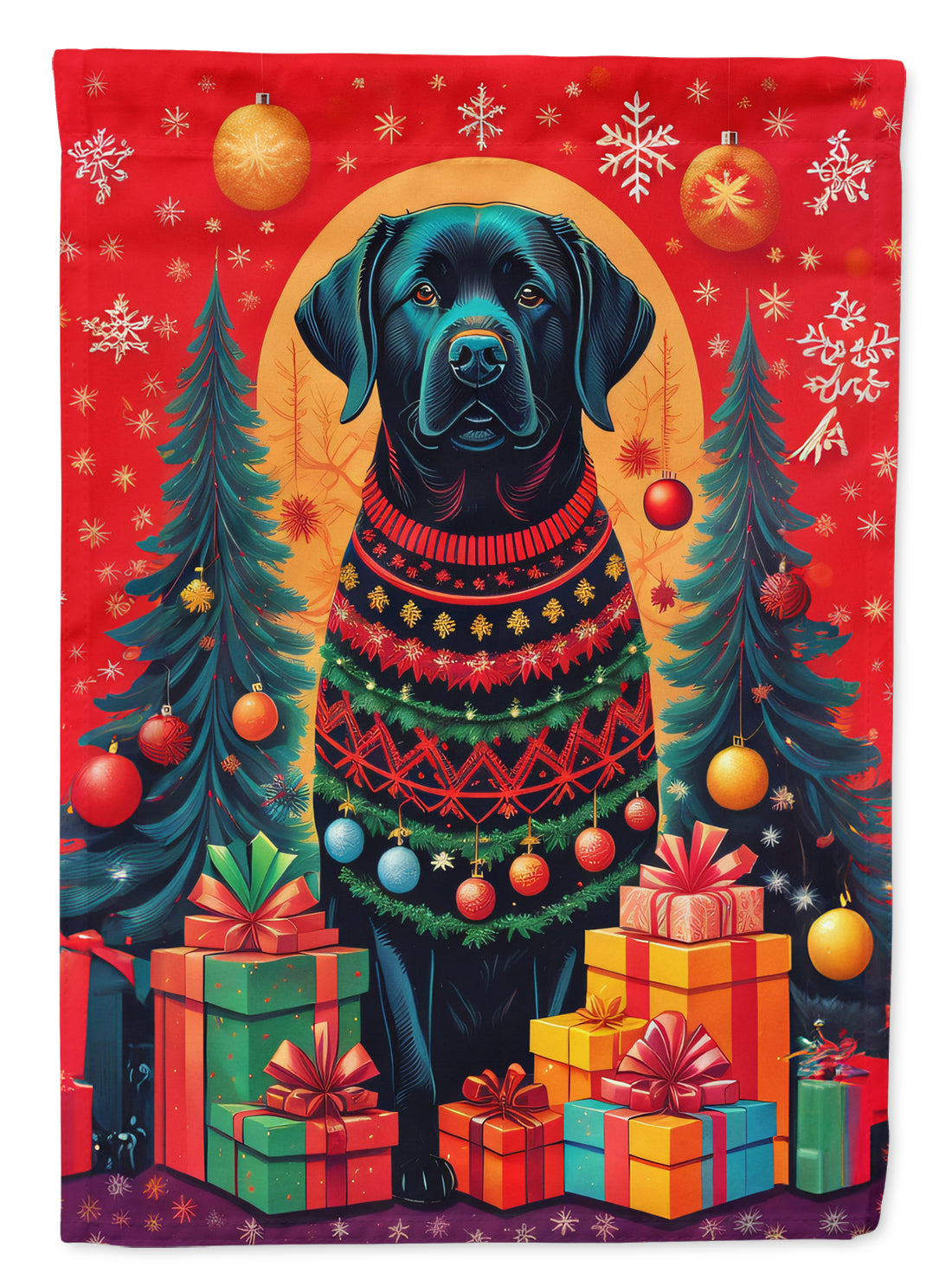 Labrador Retriever Holiday Christmas House Flag 28x40 Porch Sleeve Pole Decorative Outside Yard Banner Artwork Wall Hanging, Polyester