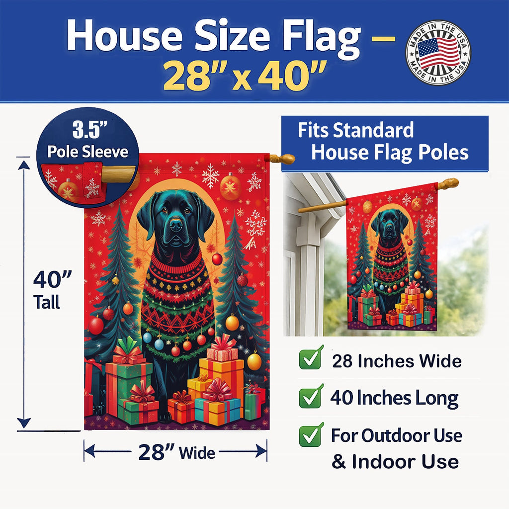 Labrador Retriever Holiday Christmas House Flag 28x40 Porch Sleeve Pole Decorative Outside Yard Banner Artwork Wall Hanging, Polyester