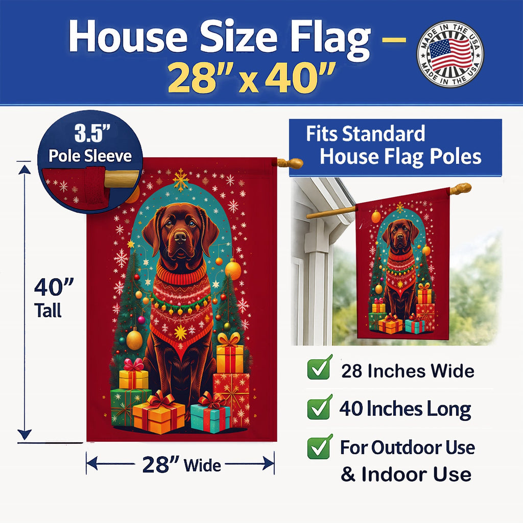 Labrador Retriever Holiday Christmas House Flag 28x40 Porch Sleeve Pole Decorative Outside Yard Banner Artwork Wall Hanging, Polyester