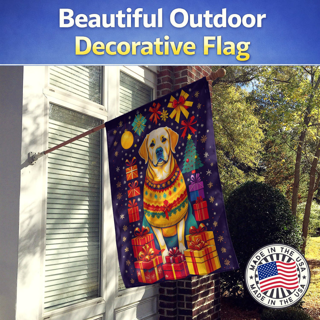 Labrador Retriever Holiday Christmas House Flag 28x40 Porch Sleeve Pole Decorative Outside Yard Banner Artwork Wall Hanging, Polyester