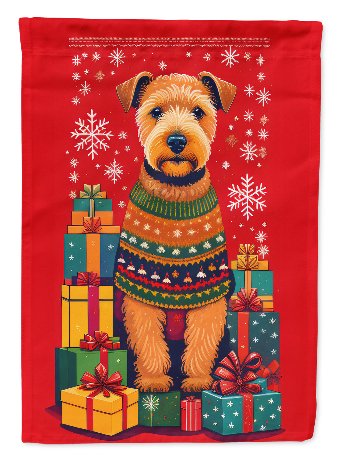 Lakeland Terrier Holiday Christmas House Flag 28x40 Porch Sleeve Pole Decorative Outside Yard Banner Artwork Wall Hanging, Polyester
