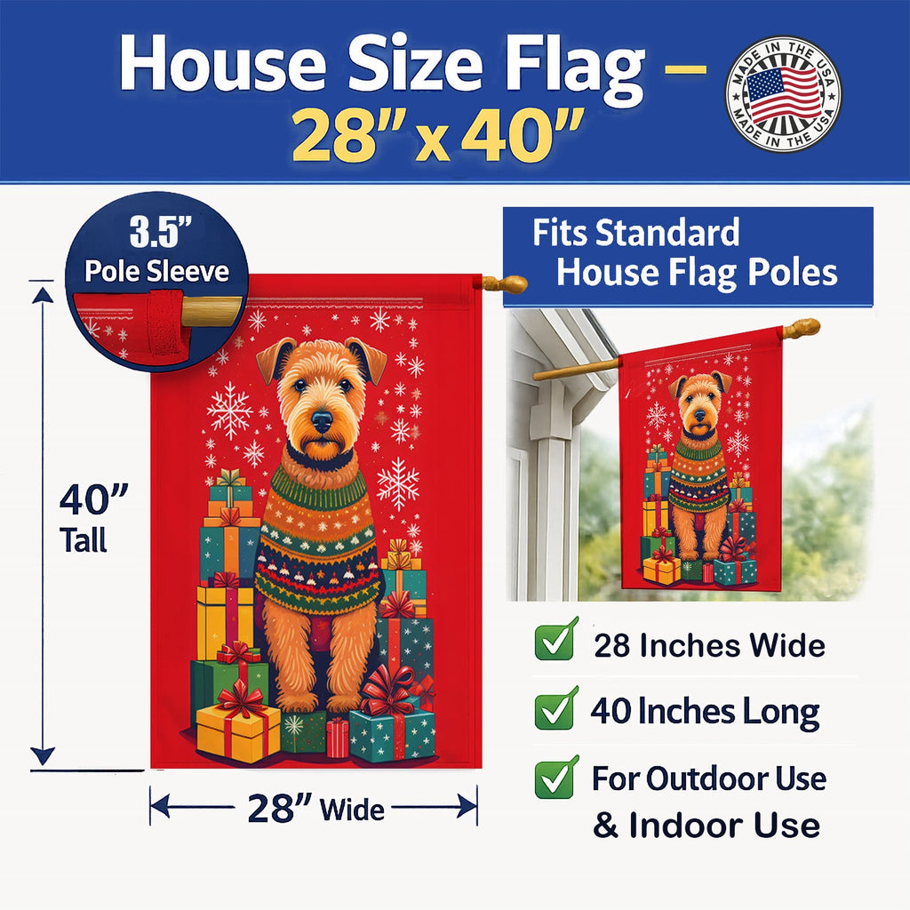 Lakeland Terrier Holiday Christmas House Flag 28x40 Porch Sleeve Pole Decorative Outside Yard Banner Artwork Wall Hanging, Polyester
