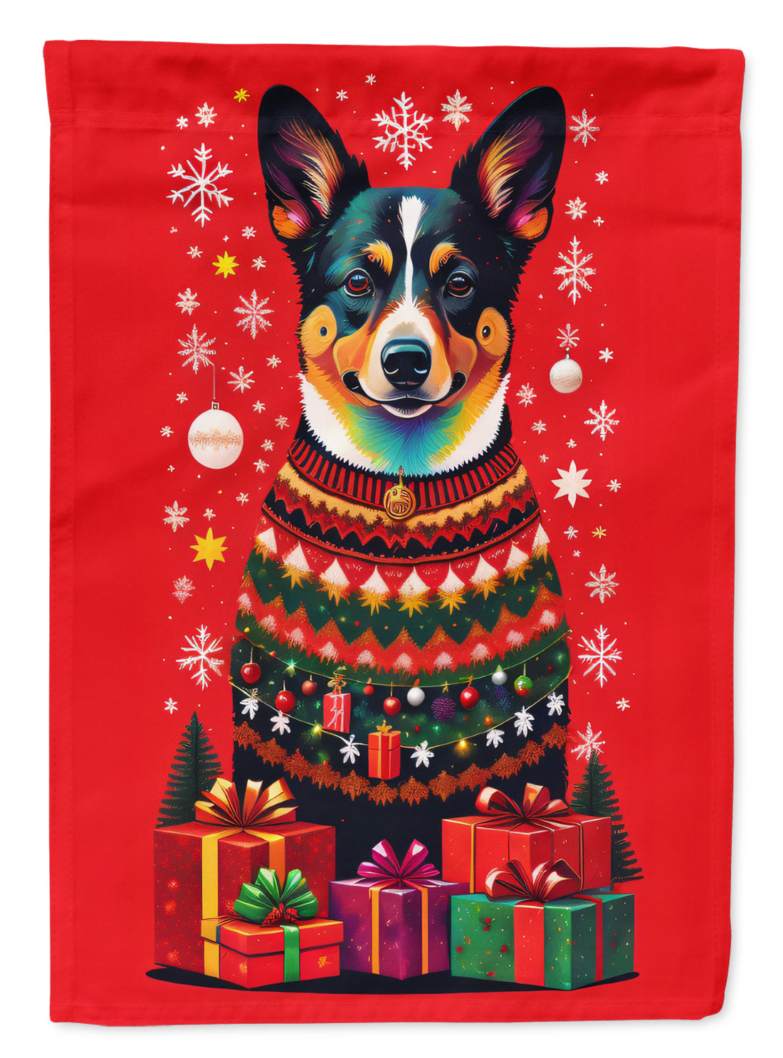 Lancashire Heeler Holiday Christmas House Flag 28x40 Porch Sleeve Pole Decorative Outside Yard Banner Artwork Wall Hanging, Polyester
