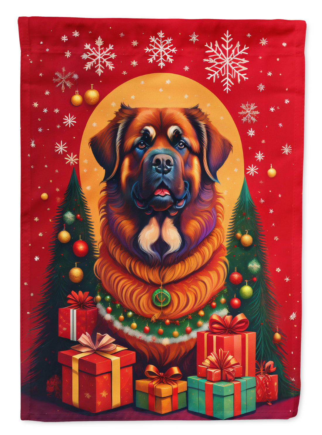 Leonberger Holiday Christmas House Flag 28x40 Porch Sleeve Pole Decorative Outside Yard Banner Artwork Wall Hanging, Polyester