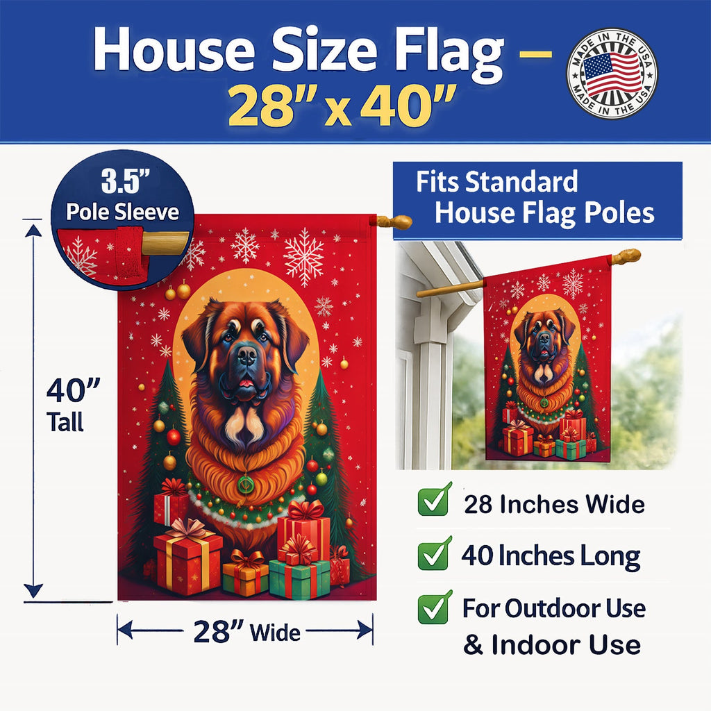Leonberger Holiday Christmas House Flag 28x40 Porch Sleeve Pole Decorative Outside Yard Banner Artwork Wall Hanging, Polyester
