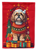 Lhasa Apso Holiday Christmas House Flag 28x40 Porch Sleeve Pole Decorative Outside Yard Banner Artwork Wall Hanging, Polyester