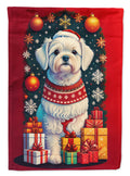 Maltese Holiday Christmas House Flag 28x40 Porch Sleeve Pole Decorative Outside Yard Banner Artwork Wall Hanging, Polyester