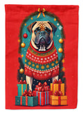 Mastiff Holiday Christmas House Flag 28x40 Porch Sleeve Pole Decorative Outside Yard Banner Artwork Wall Hanging, Polyester