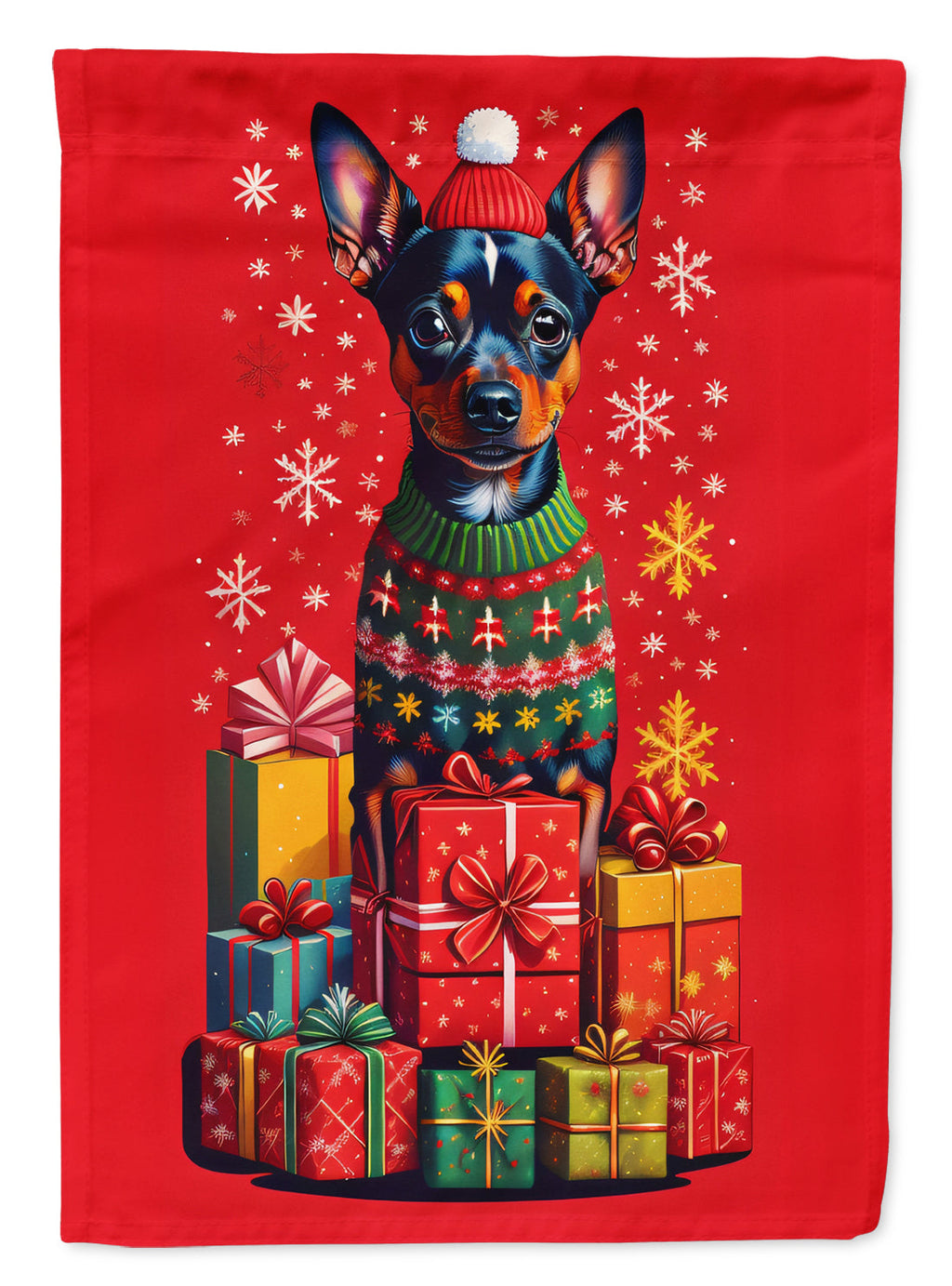 Miniature Pinscher Holiday Christmas House Flag 28x40 Porch Sleeve Pole Decorative Outside Yard Banner Artwork Wall Hanging, Polyester