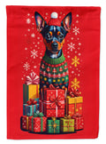 Miniature Pinscher Holiday Christmas House Flag 28x40 Porch Sleeve Pole Decorative Outside Yard Banner Artwork Wall Hanging, Polyester