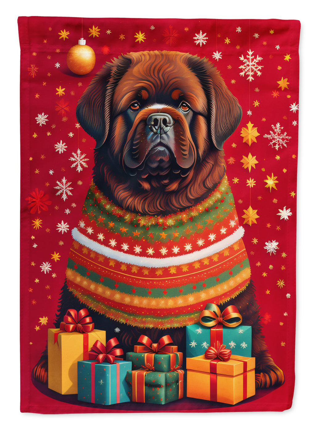 Newfoundland Holiday Christmas House Flag 28x40 Porch Sleeve Pole Decorative Outside Yard Banner Artwork Wall Hanging, Polyester