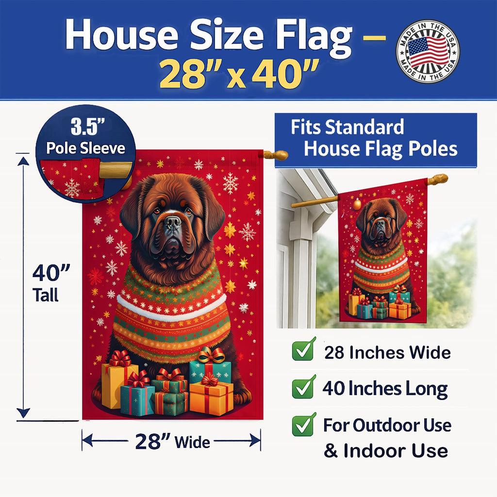 Newfoundland Holiday Christmas House Flag 28x40 Porch Sleeve Pole Decorative Outside Yard Banner Artwork Wall Hanging, Polyester