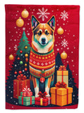 Norwegian Buhund Holiday Christmas House Flag 28x40 Porch Sleeve Pole Decorative Outside Yard Banner Artwork Wall Hanging, Polyester