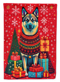 Norwegian Elkhound Holiday Christmas House Flag 28x40 Porch Sleeve Pole Decorative Outside Yard Banner Artwork Wall Hanging, Polyester