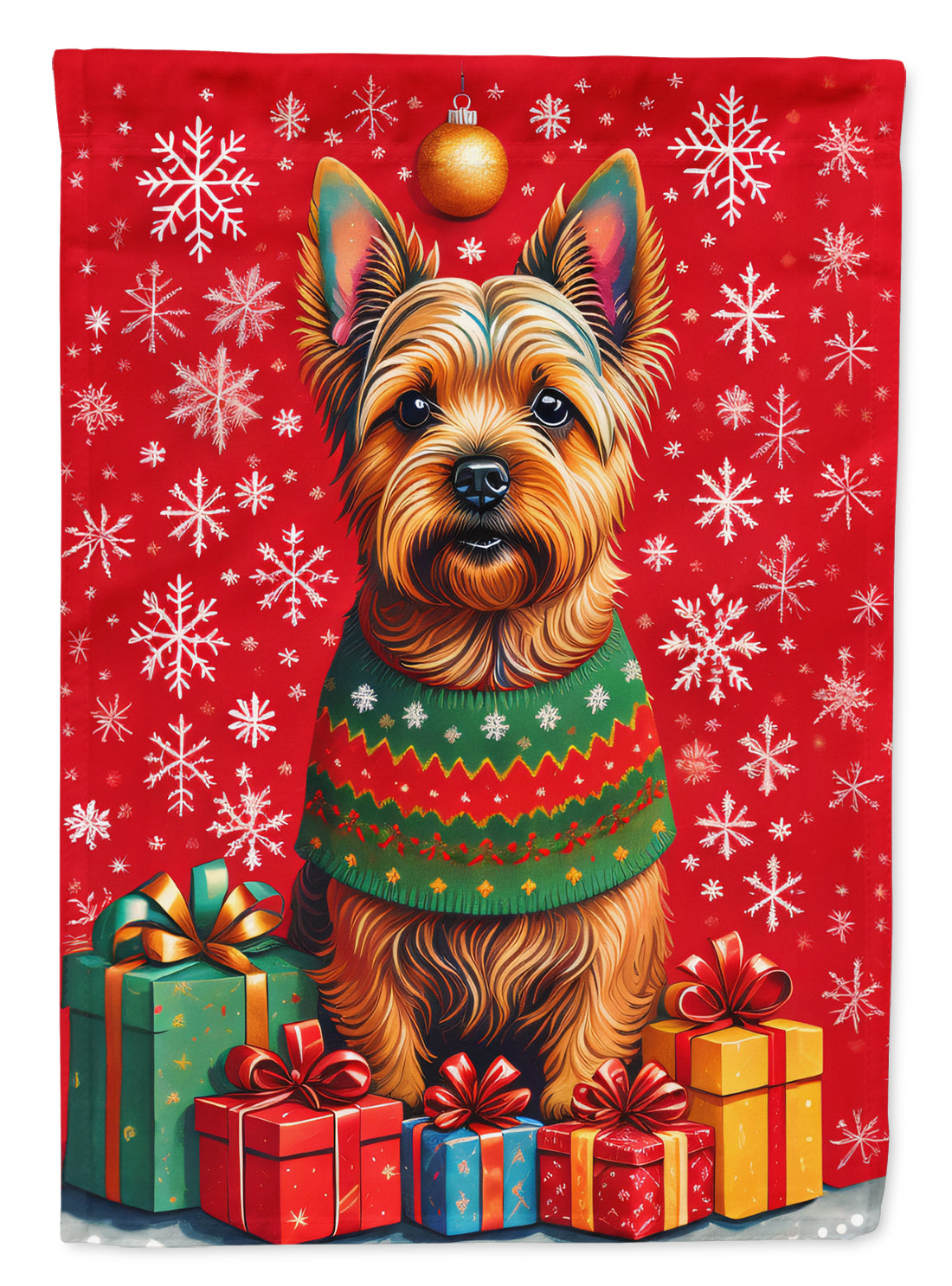 Norwich Terrier Holiday Christmas House Flag 28x40 Porch Sleeve Pole Decorative Outside Yard Banner Artwork Wall Hanging, Polyester