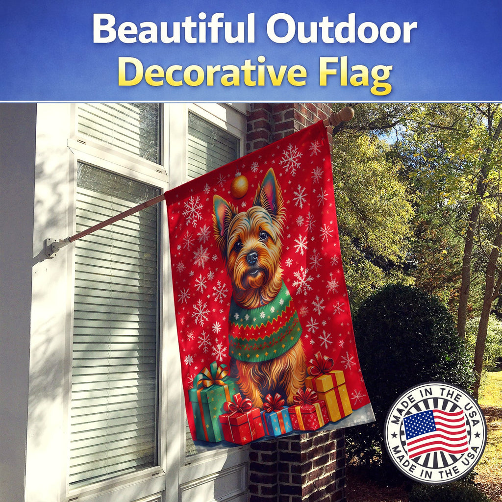 Norwich Terrier Holiday Christmas House Flag 28x40 Porch Sleeve Pole Decorative Outside Yard Banner Artwork Wall Hanging, Polyester