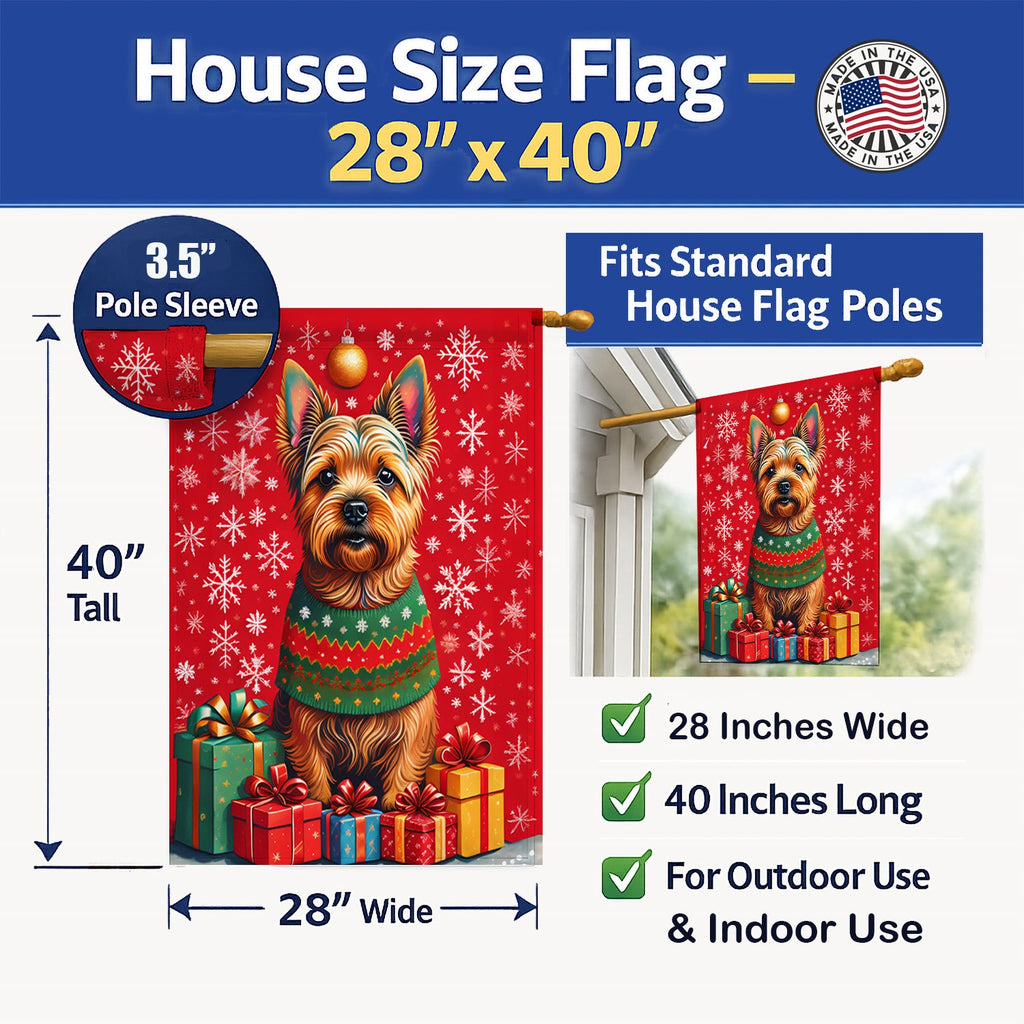Norwich Terrier Holiday Christmas House Flag 28x40 Porch Sleeve Pole Decorative Outside Yard Banner Artwork Wall Hanging, Polyester