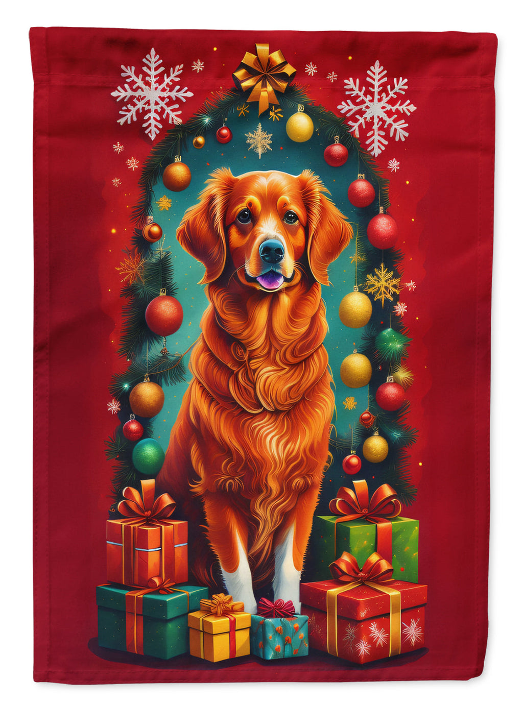 Nova Scotia Duck Toller Holiday Christmas House Flag 28x40 Porch Sleeve Pole Decorative Outside Yard Banner Artwork Wall Hanging, Polyester