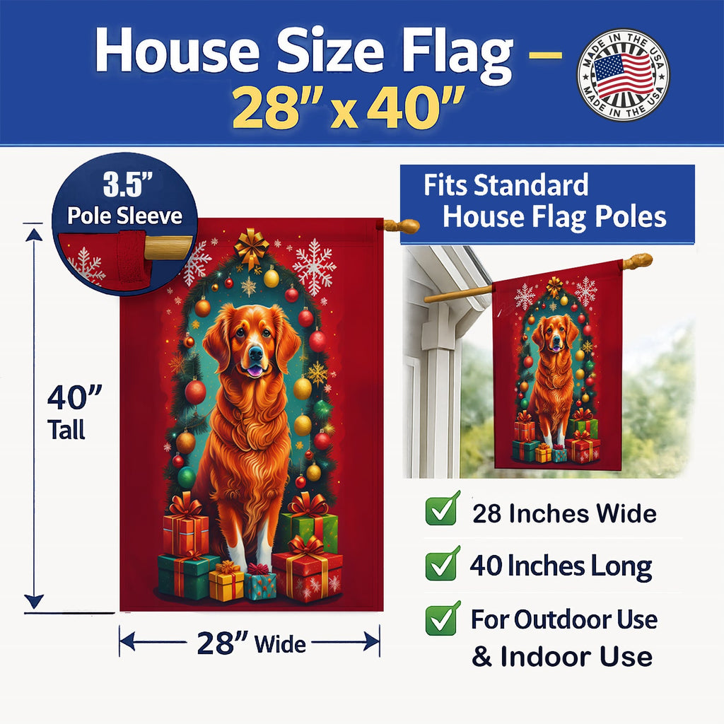 Nova Scotia Duck Toller Holiday Christmas House Flag 28x40 Porch Sleeve Pole Decorative Outside Yard Banner Artwork Wall Hanging, Polyester