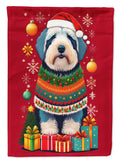 Old English Sheepdog Holiday Christmas House Flag 28x40 Porch Sleeve Pole Decorative Outside Yard Banner Artwork Wall Hanging, Polyester