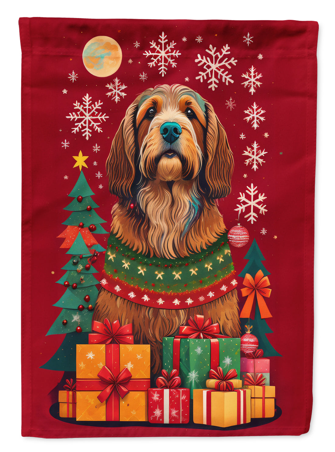 Otterhound Holiday Christmas House Flag 28x40 Porch Sleeve Pole Decorative Outside Yard Banner Artwork Wall Hanging, Polyester