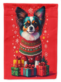 Papillon Holiday Christmas House Flag 28x40 Porch Sleeve Pole Decorative Outside Yard Banner Artwork Wall Hanging, Polyester