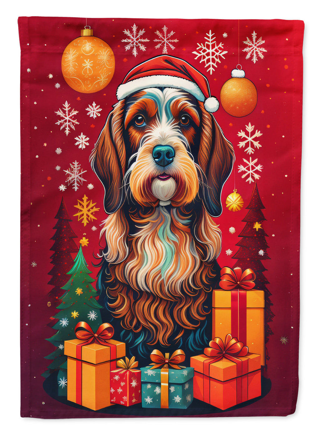 Petit Basset Griffon Vendeen Holiday Christmas House Flag 28x40 Porch Sleeve Pole Decorative Outside Yard Banner Artwork Wall Hanging, Polyester